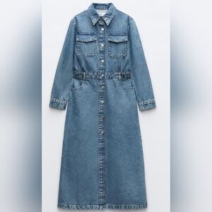 Zara Utility Style Denim Dress in Medium Wash
